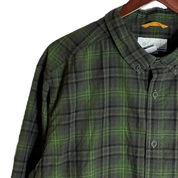 Columbia Out and Back Long Sleeve Plaid Button Down Twill Shirt Brown Green XL - Picture 6 of 16